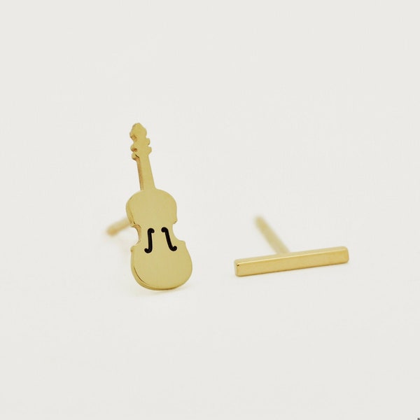 14K Gold or Sterling Silver Violin and Bow Stud Earrings