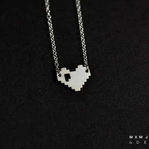 Silver or Gold Little Pixelated Heart Necklace image 1