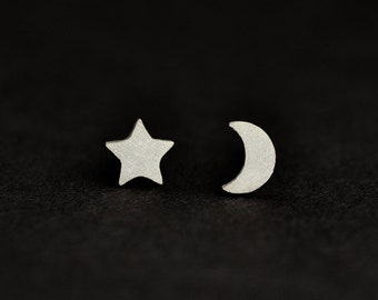 Moon & Large Star Stud Earrings