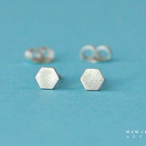 Sterling Silver Hexagon Stud Earrings