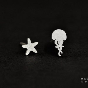 Sterling Silver Jellyfish & Starfish Stud Earrings