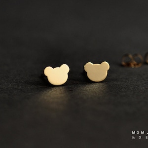 14K Yellow Gold Little Bear Stud Earrings