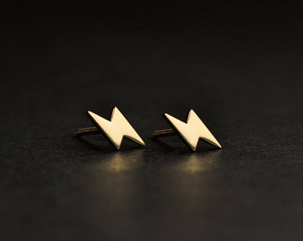 14K Yellow Gold Lighting Bolt Stud Earrings