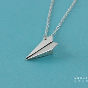 Medium / The Original HandFolded Paper Airplane Fold Bottom Necklace image 1