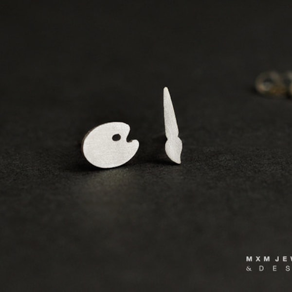 Sterling Silver Palette & Paintbrush Stud Earrings