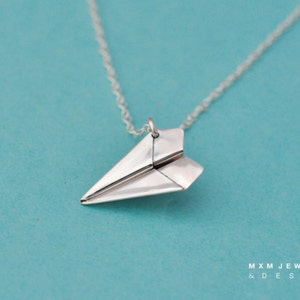 Large / The Original Handfolded Paper Airplane Necklace / Sterling Silver