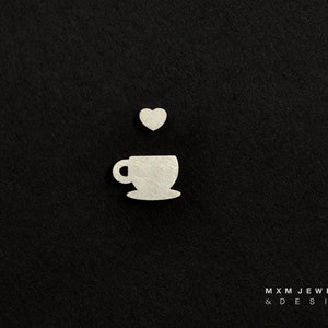Sterling Silver Coffee/Tea Cup and Heart Stud Earrings