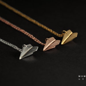 Large / The Original Handfolded Paper Airplane Necklace / Gold