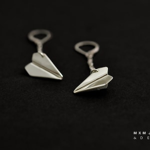 Small / HandFolded Paper Airplane W/Chain Earrings image 1