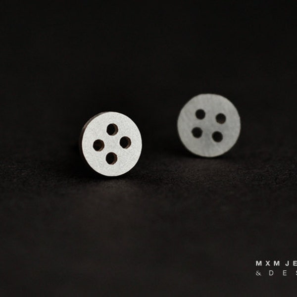Tiny Sterling Silver Button Stud Earrings