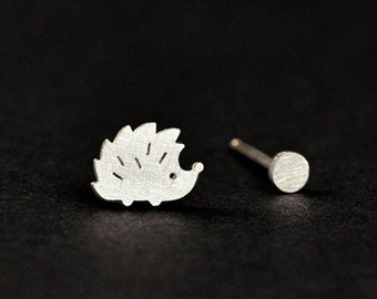 Sterling Silver Little Hedgehog & Mini Ball Stud Earrings