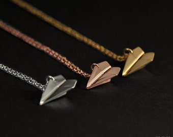 Large / The Original Handfolded Paper Airplane Necklace / Gold