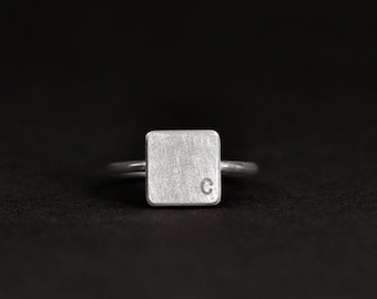 Solid Square Block Ring with 1Letter/Number