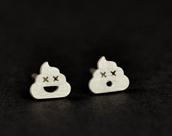 Sterling Silver Little Poop Emoji Stud Earrings