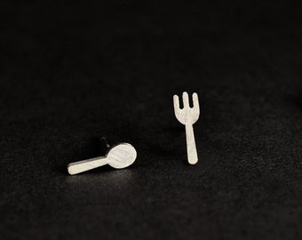 Pendientes de plata de ley con forma de tenedor y cuchara