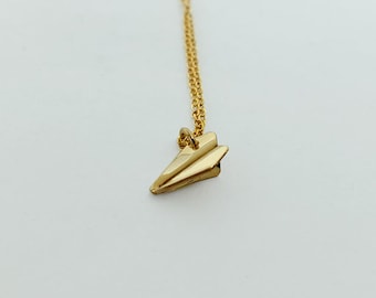Mini / The Original Handfolded Paper Airplane Necklace / Gold