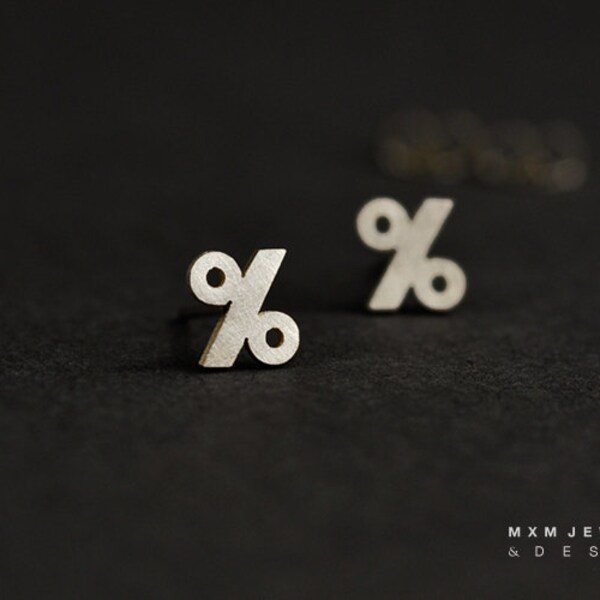 Sterling Silver Percentage % Sign Stud Earrings