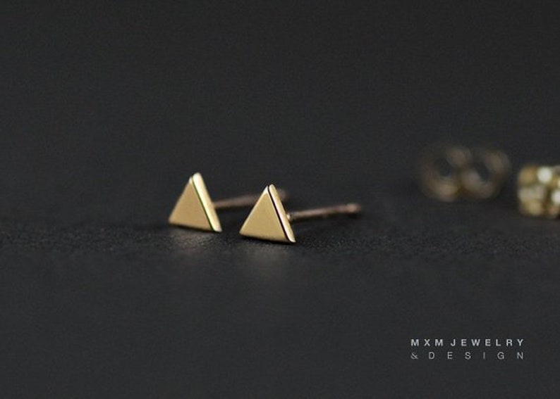 14K Yellow Gold Triangle Stud Earrings Etsy