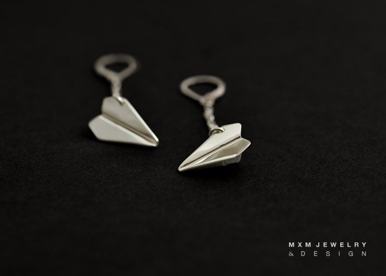 Small / HandFolded Paper Airplane W/Chain Earrings image 1