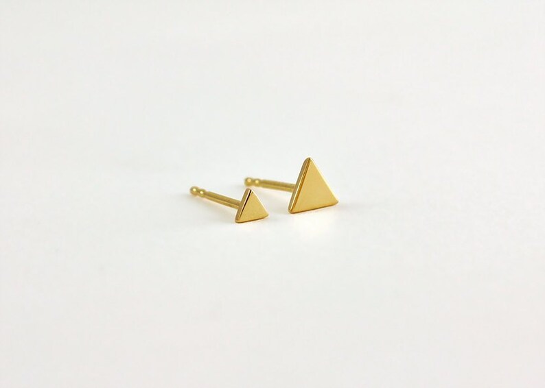 14K Yellow Gold Triangle Stud Earrings Etsy