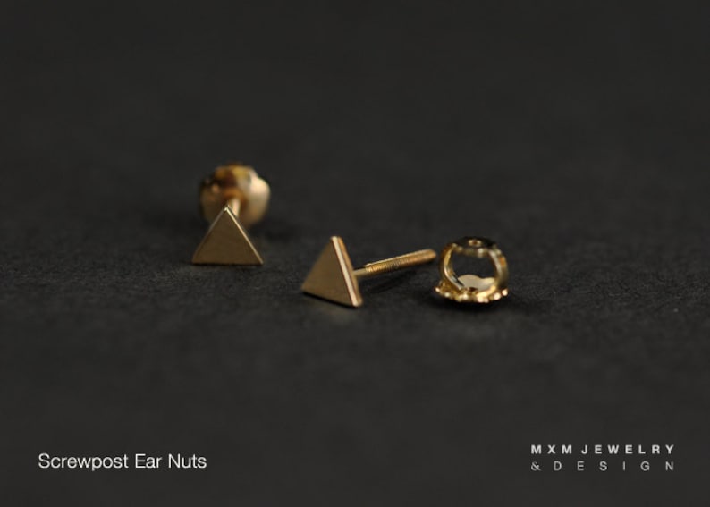 14K Yellow Gold Triangle Stud Earrings Etsy