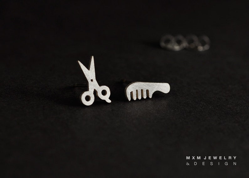 Sterling Silver Scissor & Comb Stud Earrings Etsy