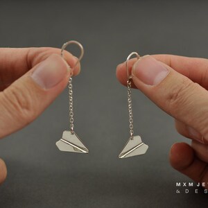 Small / HandFolded Paper Airplane W/Chain Earrings image 2