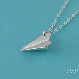 Medium / The Original HandFolded Paper Airplane Fold Bottom Necklace image 4