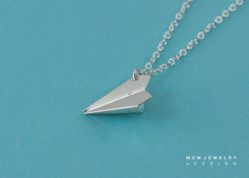 Medium / The Original HandFolded Paper Airplane Fold Bottom Necklace image 4