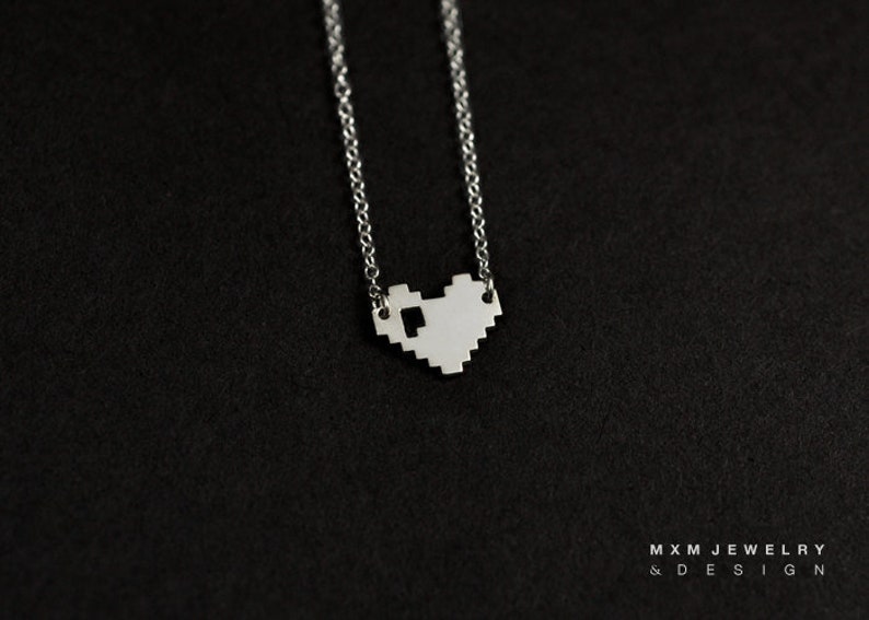 Silver or Gold Little Pixelated Heart Necklace image 1