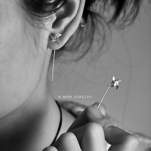Handfolded Sterling Silver Pinwheel Earrings W/Long Post image 3