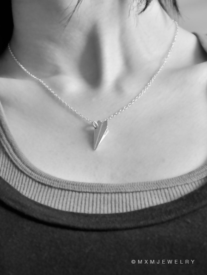 Medium / The Original HandFolded Paper Airplane Fold Bottom Necklace image 2