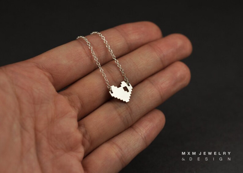 Silver or Gold Little Pixelated Heart Necklace image 2