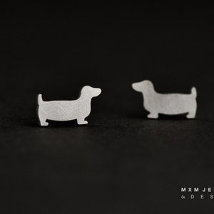 Sterling Silver Dachshund/Basset Dog & Bone Stud Earrings image 2