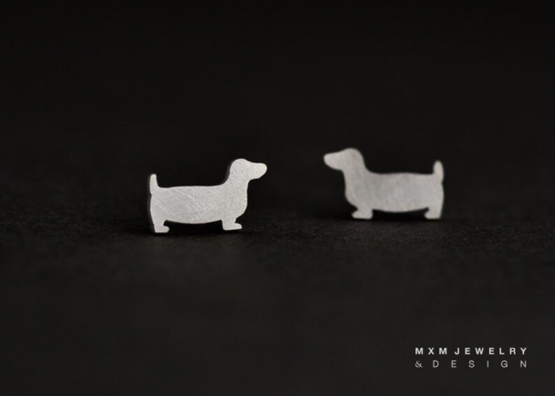 Sterling Silver Dachshund/Basset Dog & Bone Stud Earrings image 2