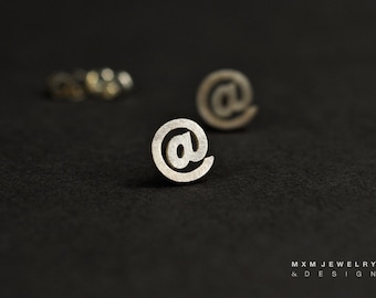 Sterling Silver 'At' @ Sign Stud Earrings