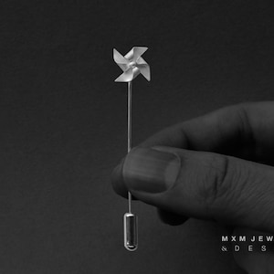 Handfolded Spinnable Sterling Silver Pinwheel Pin