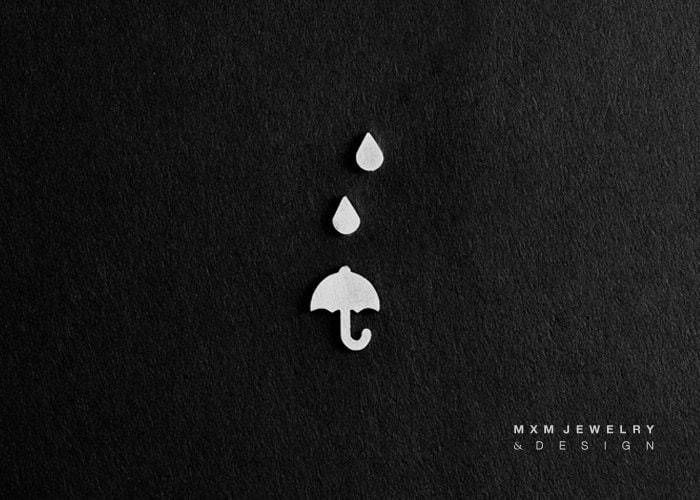 Sterling Silver Umbrella & Rain Drops Stud Earrings