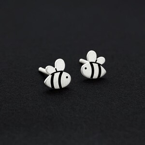 Sterling Silver Bee and Honeycomb Stud Earrings Bee Pair