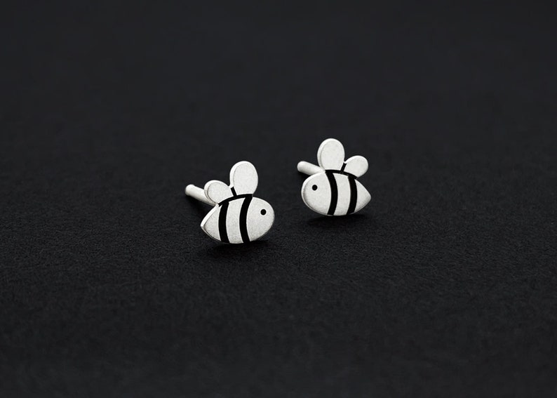 Sterling Silver Bee and Honeycomb Stud Earrings Bee Pair