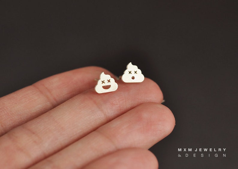 Sterling Silver Little Poop Emoji Stud Earrings | Etsy