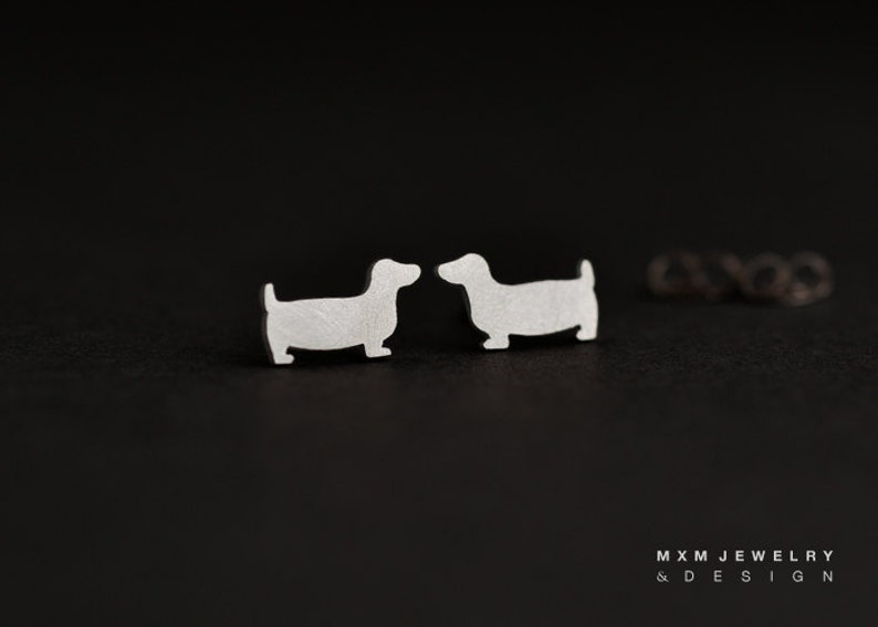 Sterling Silver Dachshund/Basset Dog & Bone Stud Earrings image 4