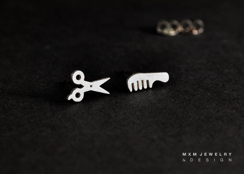 Sterling Silver Scissor & Comb Stud Earrings Etsy