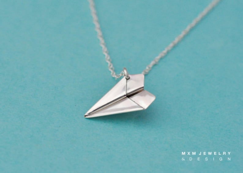 Large The Original Handfolded Paper Airplane Necklace Image 0