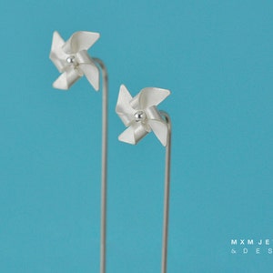 Handfolded Sterling Silver Pinwheel Earrings W/Long Post image 4