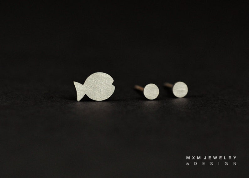 Sterling Fish and Bubbles Stud Earrings Set image 3