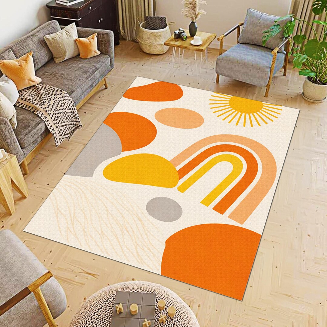 Rcc Rugs Abstract Rainbow Area Rug, Mid Century Modern Sun, Warm Neutral Decor ...
