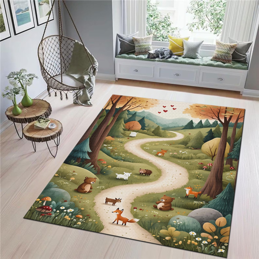 Whimsical Forest Animals Rug, for Kids Room, Woodland Nursery Rug - Etsy