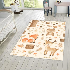 Woodland Nursery Rug: Fox, Deer & Bear - Soft Baby Play Mat