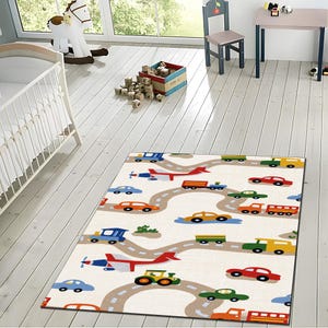 Tapis carte routière numérique pour enfants - tapis de jeu numérique voiture, avion et train, décoration éducative pour chambre d'enfant, tapis pour chambre de tout-petit